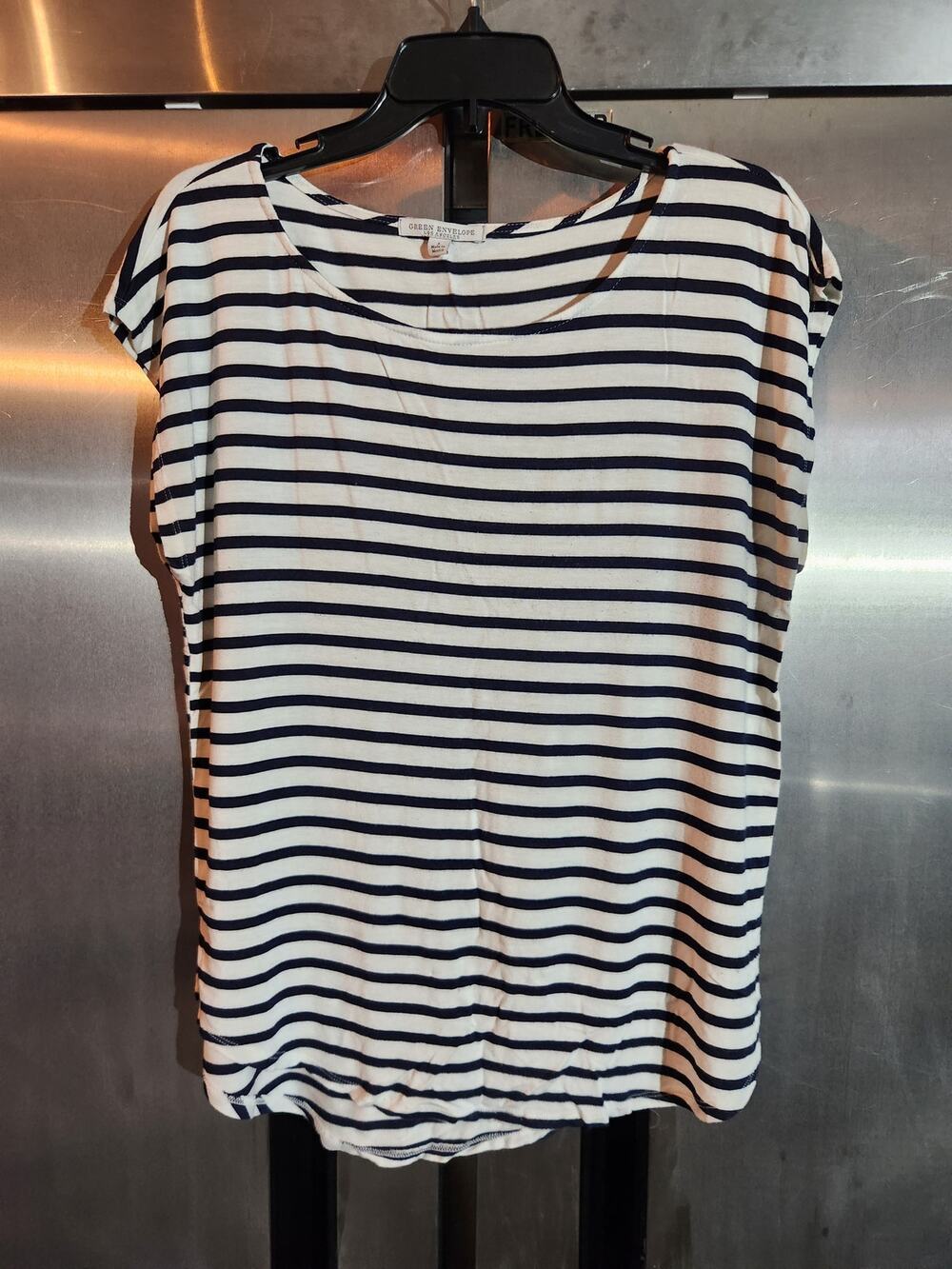 Green Envelope Los Angeles Navy Striped Cap Sleeve Top Size L